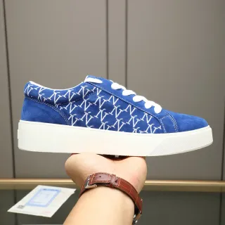 Tênis plataforma low-top de camurça azul com monogram