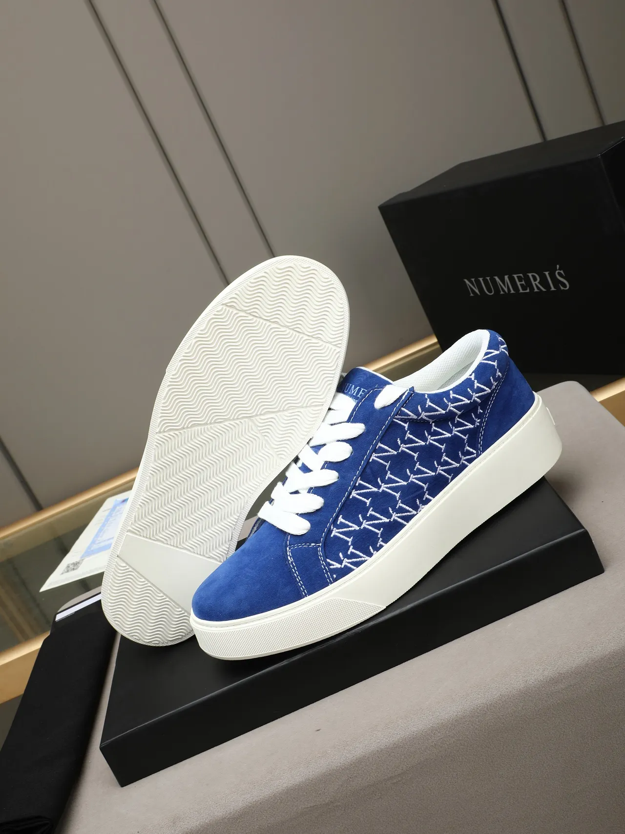 Blue Suede Monogram Platform Low-Top Sneaker 4