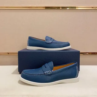 Loafer à bride penny, dessus cuir grainé bleu blanc