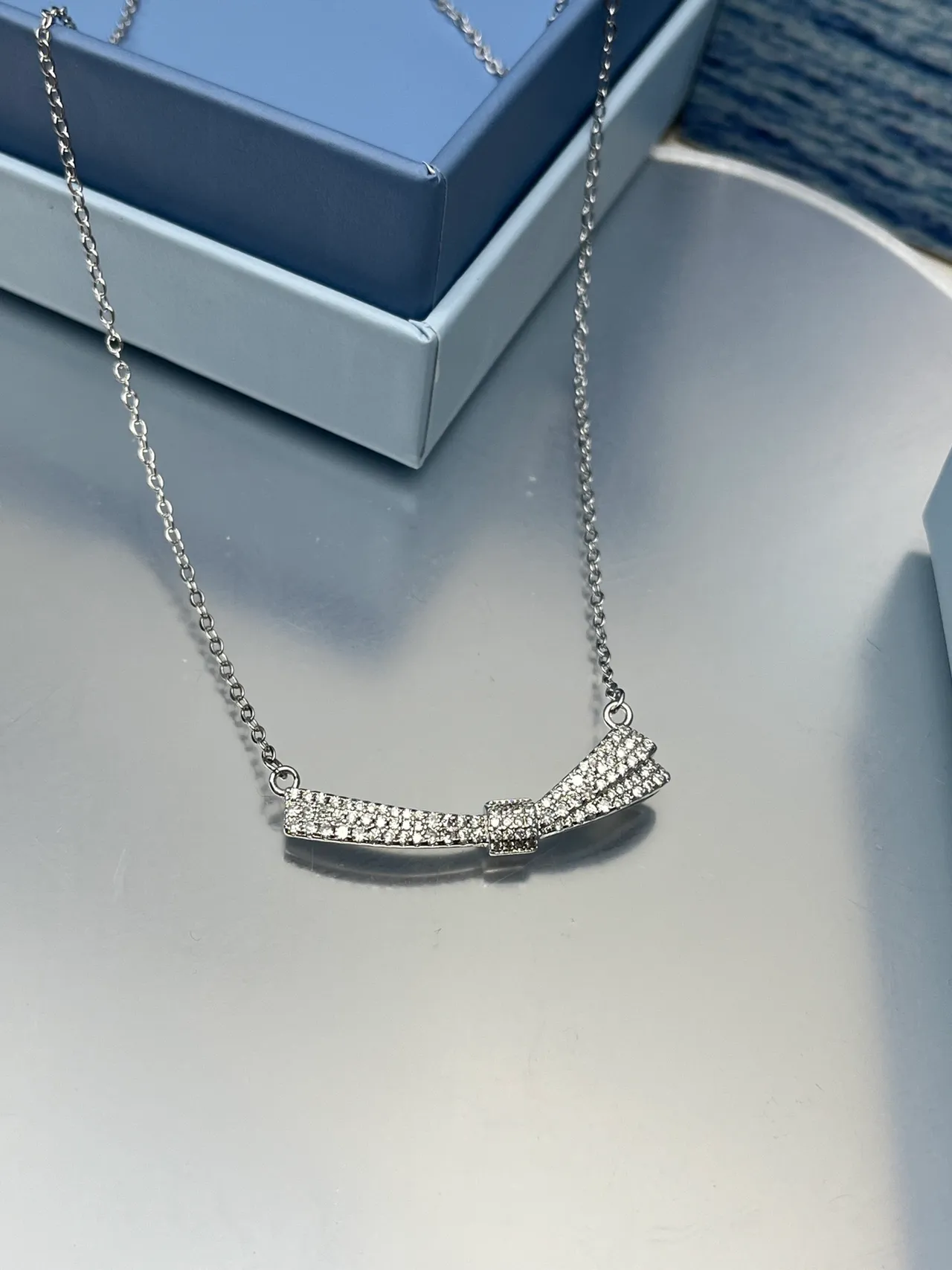 Bow-Shaped Pavé Crystal Pendant Necklace 5