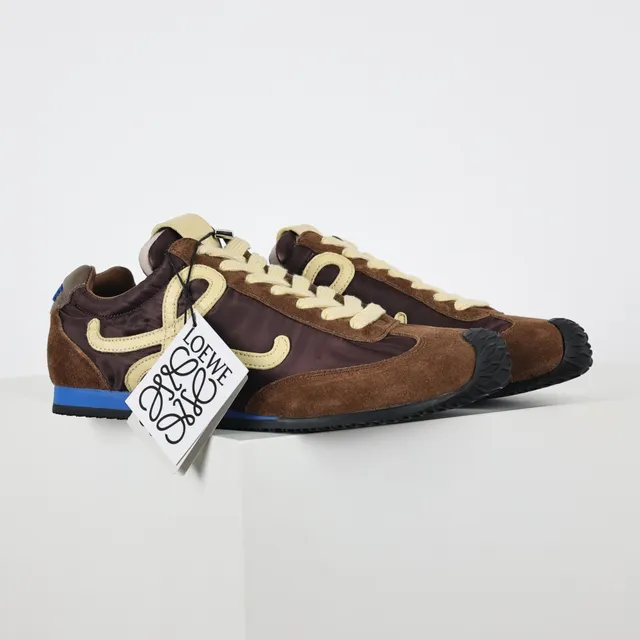 Brown and Maroon Suede Nylon Retro Runner Lifestyle Sneakers 3