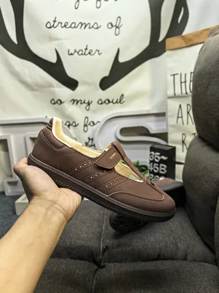 Brown Beige Leather-Like Upper Cream Lining Mary Jane Shoes 5