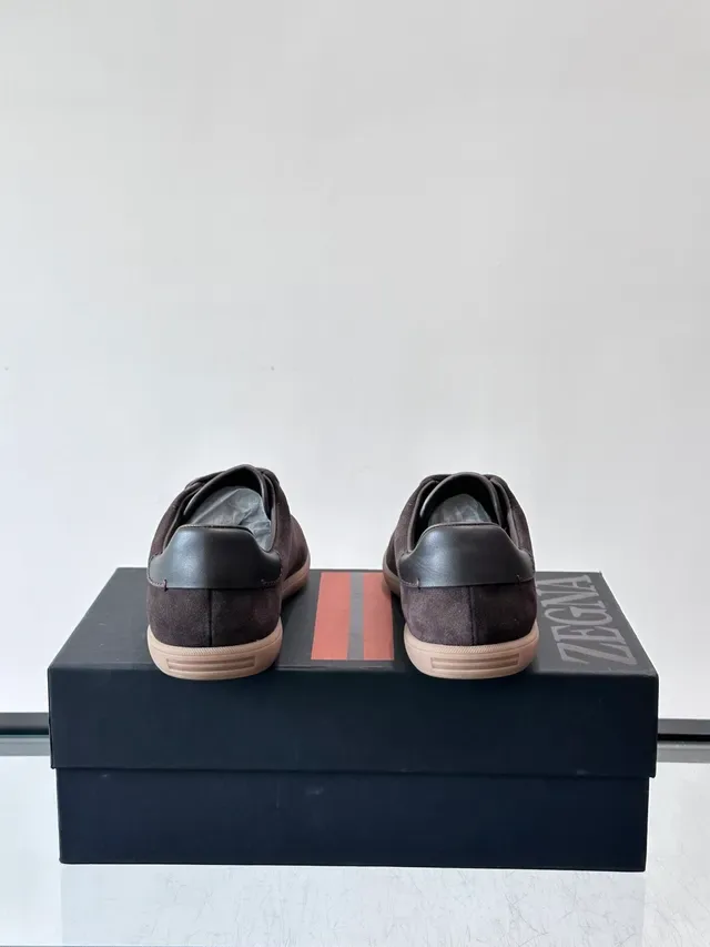 Brown Beige Suede Upper Leather Heel Tab Sneakers 3