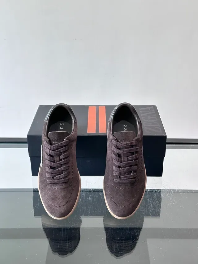 Brown Beige Suede Upper Leather Heel Tab Sneakers 4