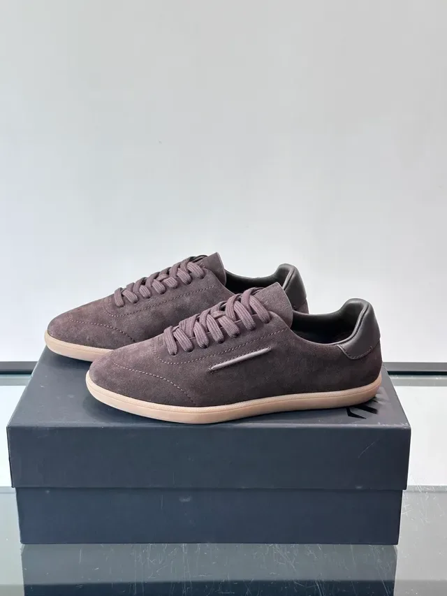 Brown Beige Suede Upper Leather Heel Tab Sneakers 5