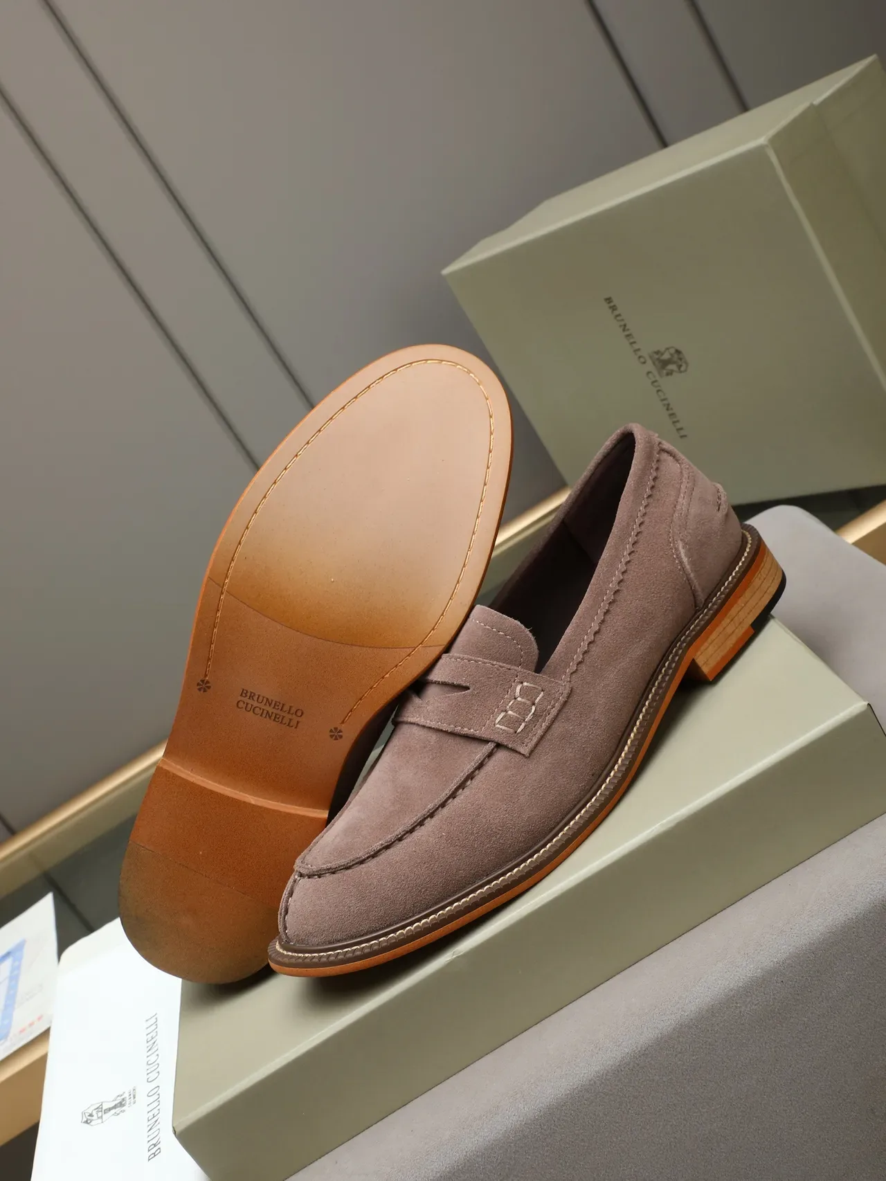 Brown Beige Suede Upper Penny Strap Loafer 4