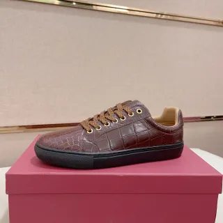 Brown Black Crocodile-Embossed Leather Upper Low-Top Silhouette Canvas Shoes