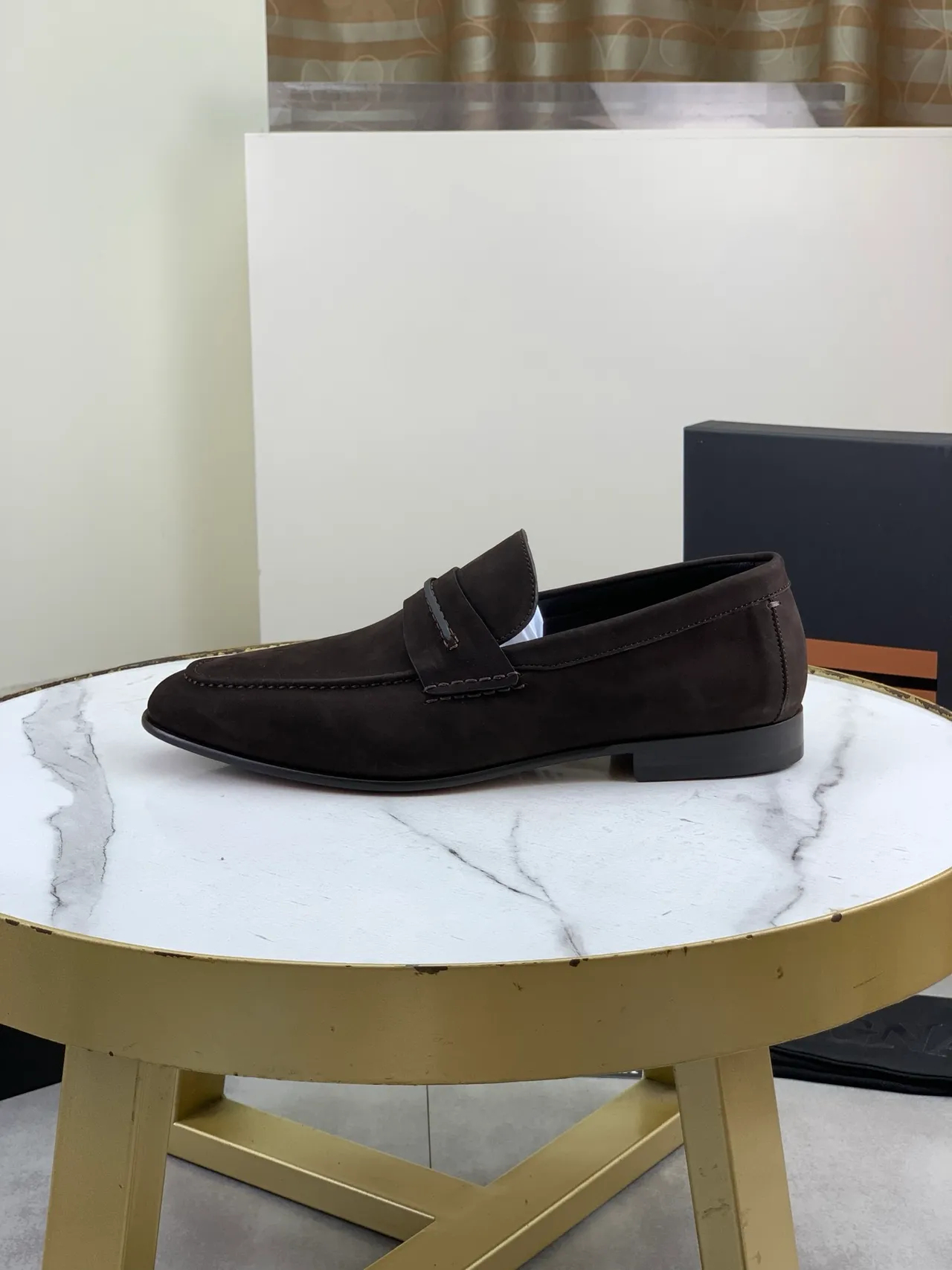 Brown Black Suede Upper Penny Strap Loafer 6
