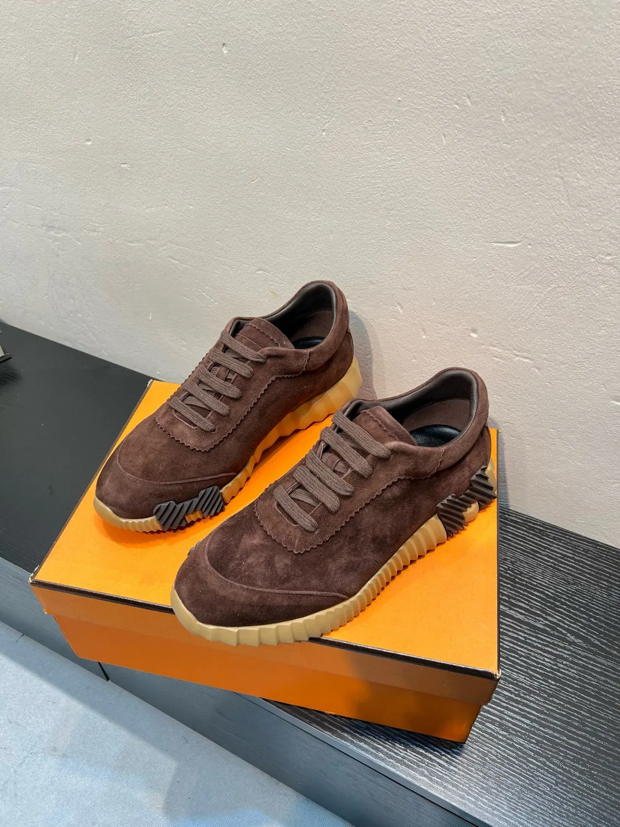 Brown Black Suede Upper Ridged Crepe-Style Sole Sneakers 3