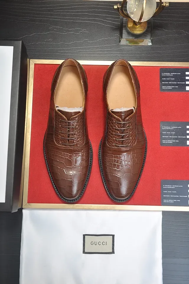 Brown Crocodile-Embossed Cap Toe Oxford Shoes 5