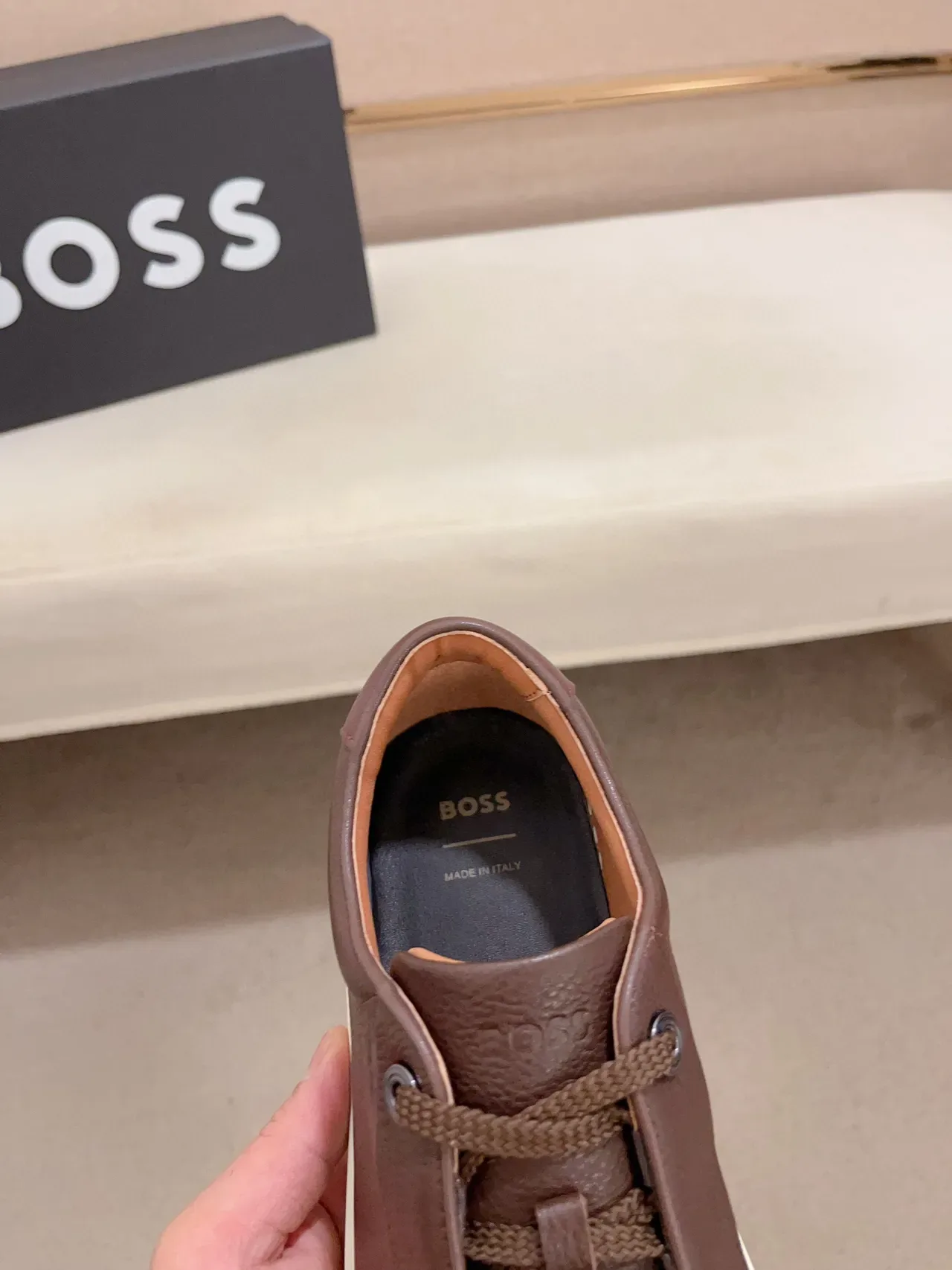 Brown Pebbled Leather Low-Top Platform Sneaker 6