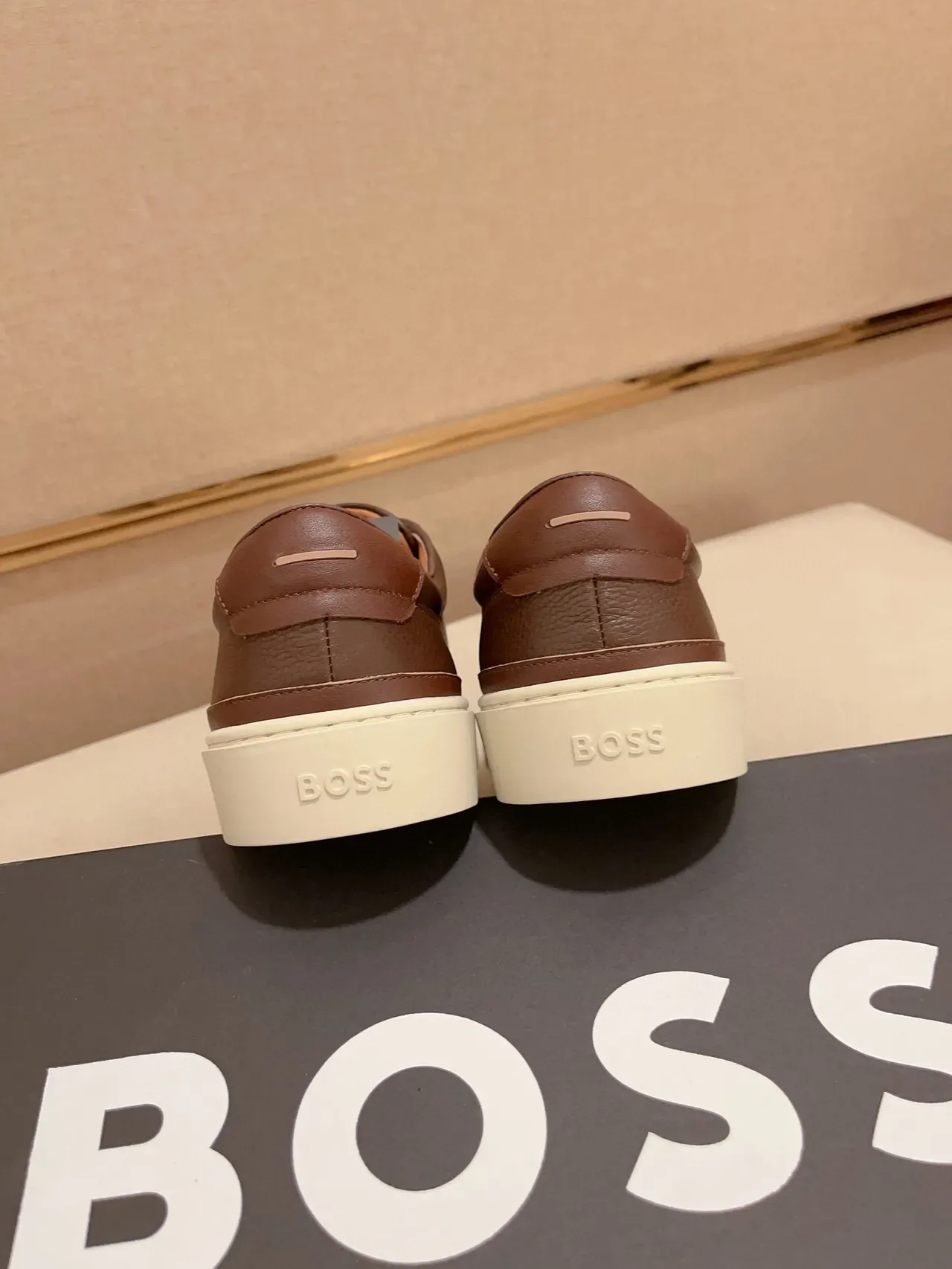 Brown Pebbled Leather Low-Top Platform Sneaker 8