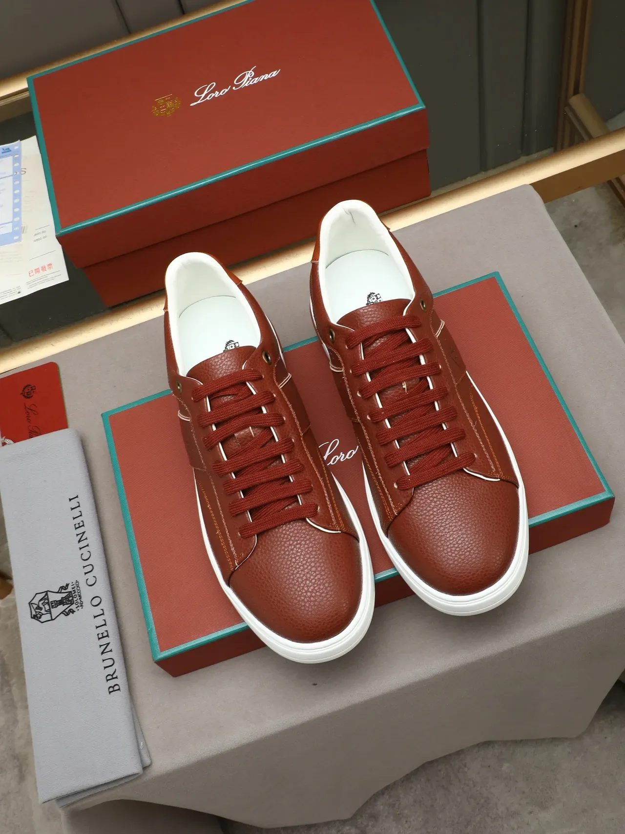Brown Pebbled Leather Platform Sneaker 2
