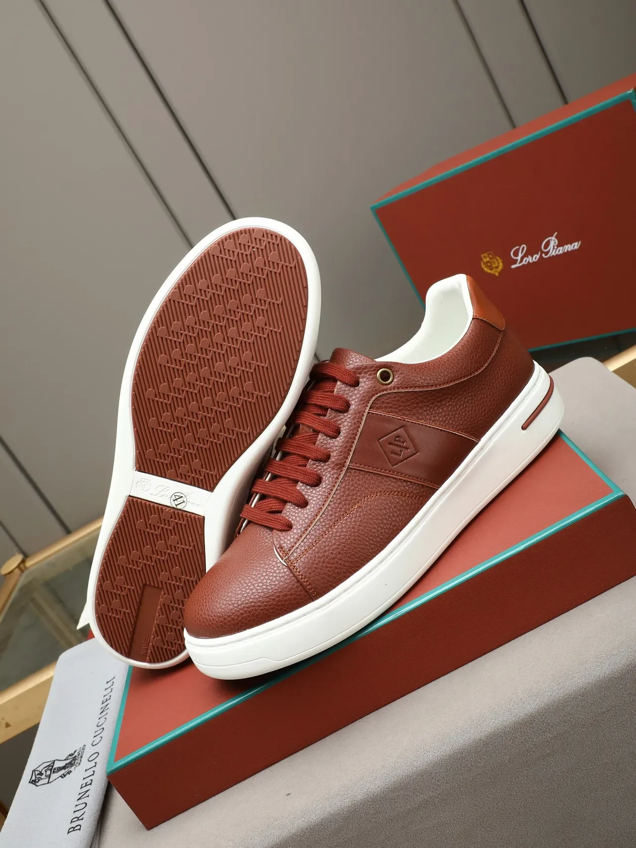 Brown Pebbled Leather Platform Sneaker 4