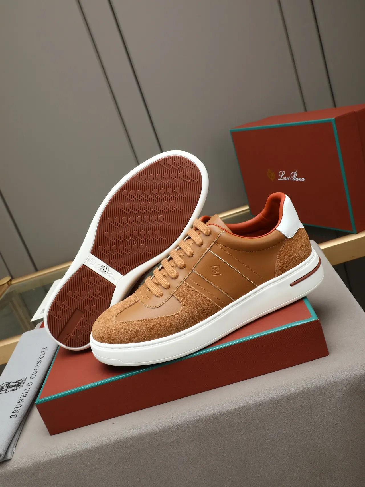 Brown Suede and Leather Platform Sneaker 5