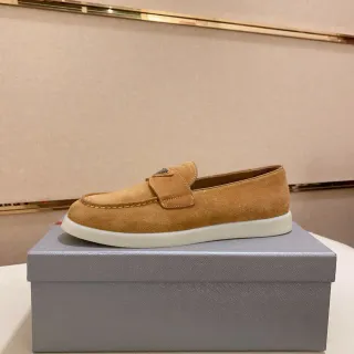棕白麂皮鞋面便士带乐福鞋