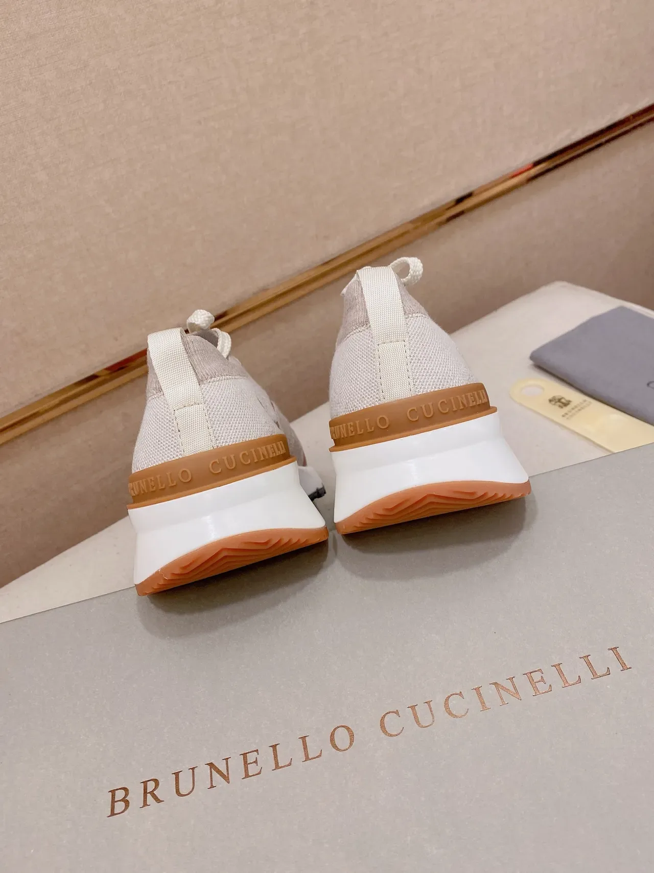 Brunello Cucinelli Beige and Peach Knit Platform Lifestyle Sneaker 3