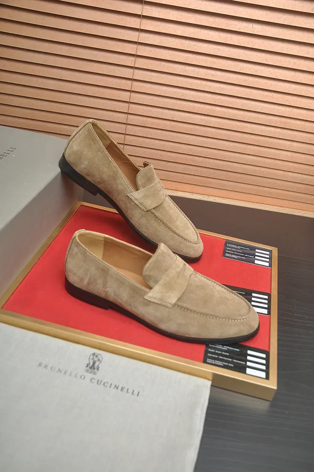 Brunello Cucinelli Beige Black Suede Upper Penny Strap Loafer 2