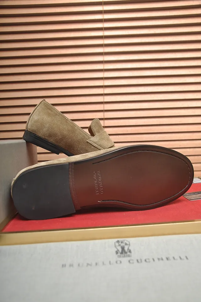 Brunello Cucinelli Beige Black Suede Upper Penny Strap Loafer 4