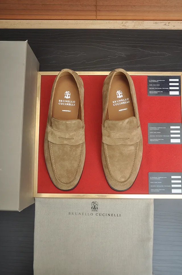 Brunello Cucinelli Beige Black Suede Upper Penny Strap Loafer 5