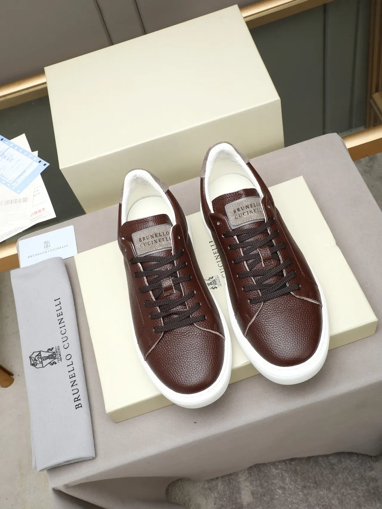 Brunello Cucinelli Brown Pebbled Leather Lifestyle Sneaker 3