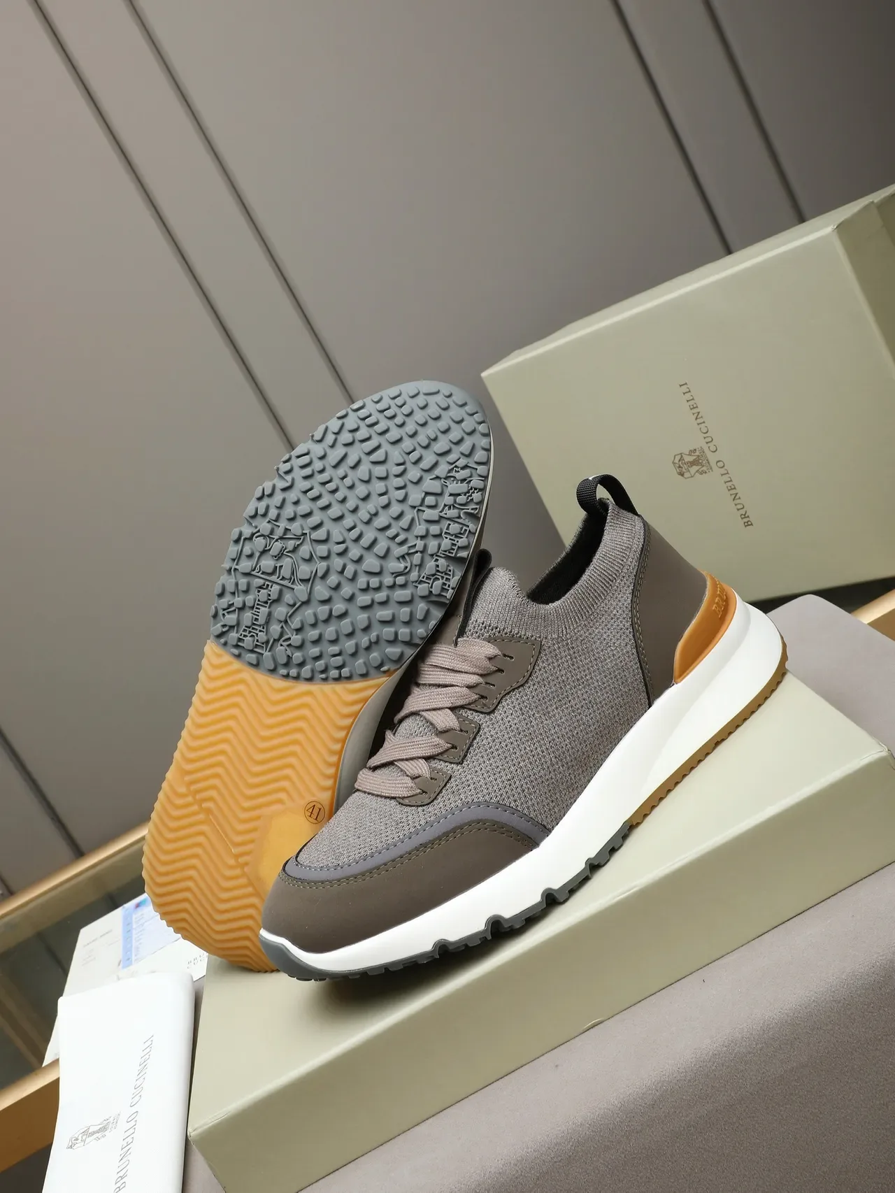Brunello Cucinelli Gray Knit and Suede Lifestyle Sneaker 4