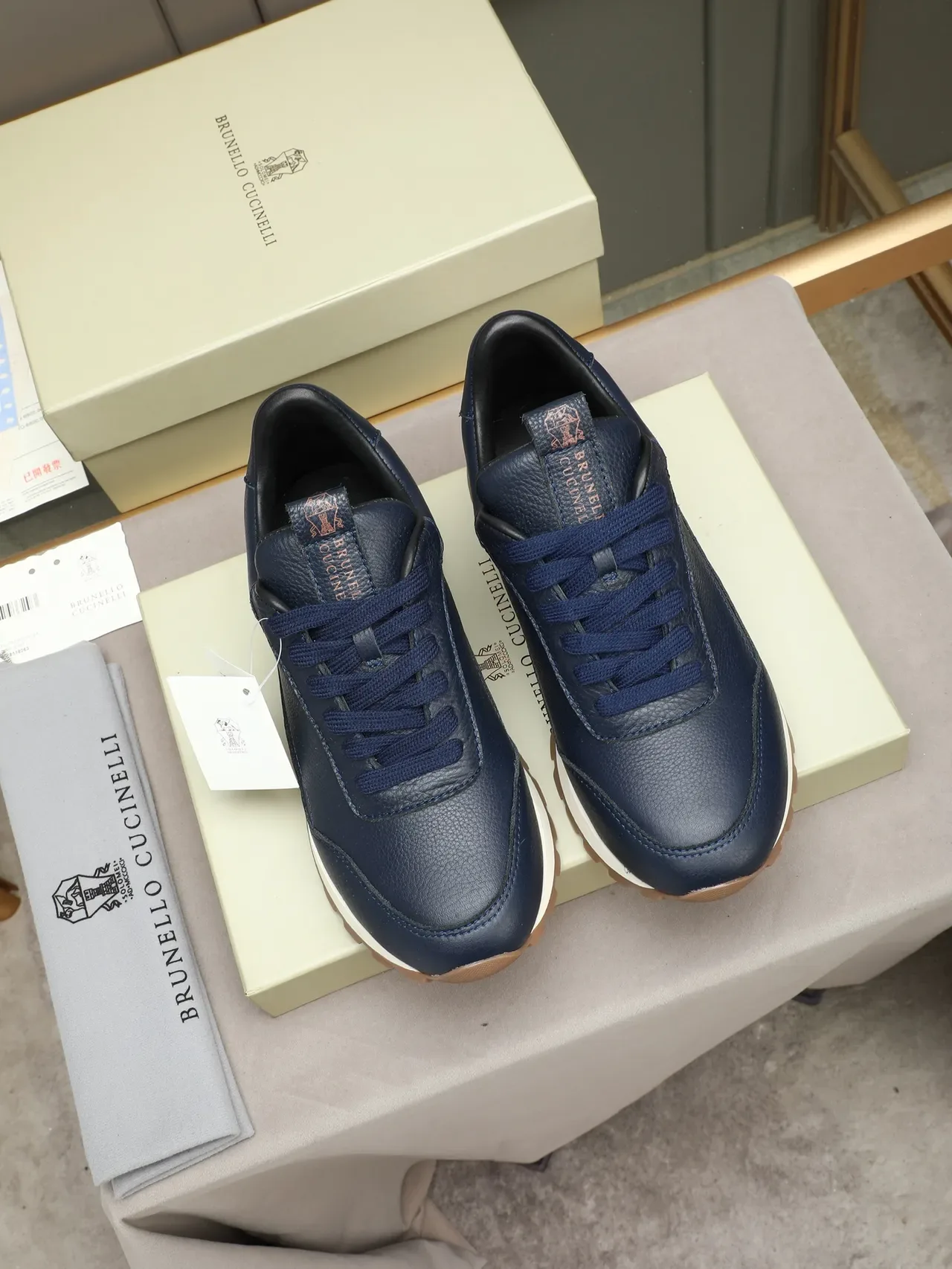 Brunello Cucinelli Navy Leather Lifestyle Sneaker 3