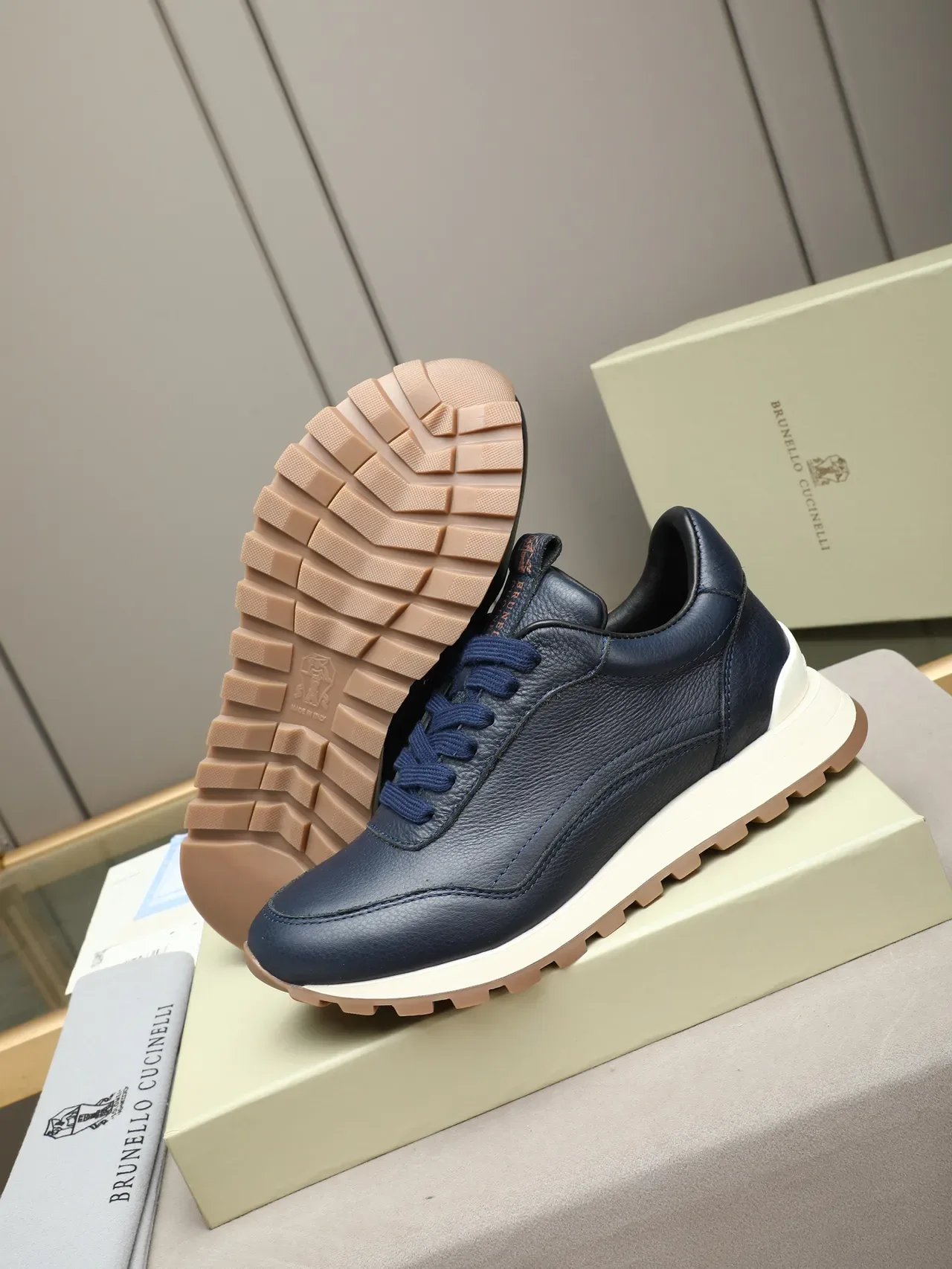 Brunello Cucinelli Navy Leather Lifestyle Sneaker 5