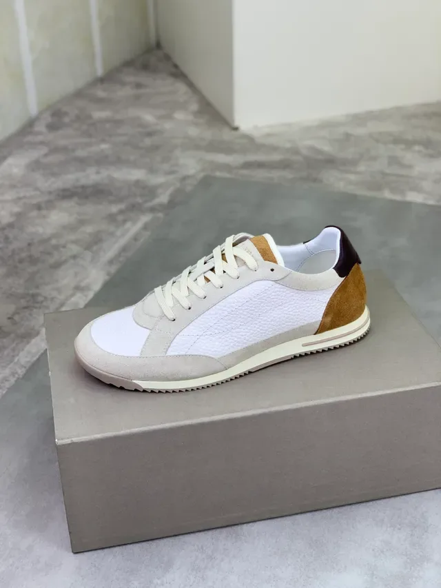 Brunello Cucinelli White and Beige Suede Panel Lifestyle Sneaker 4