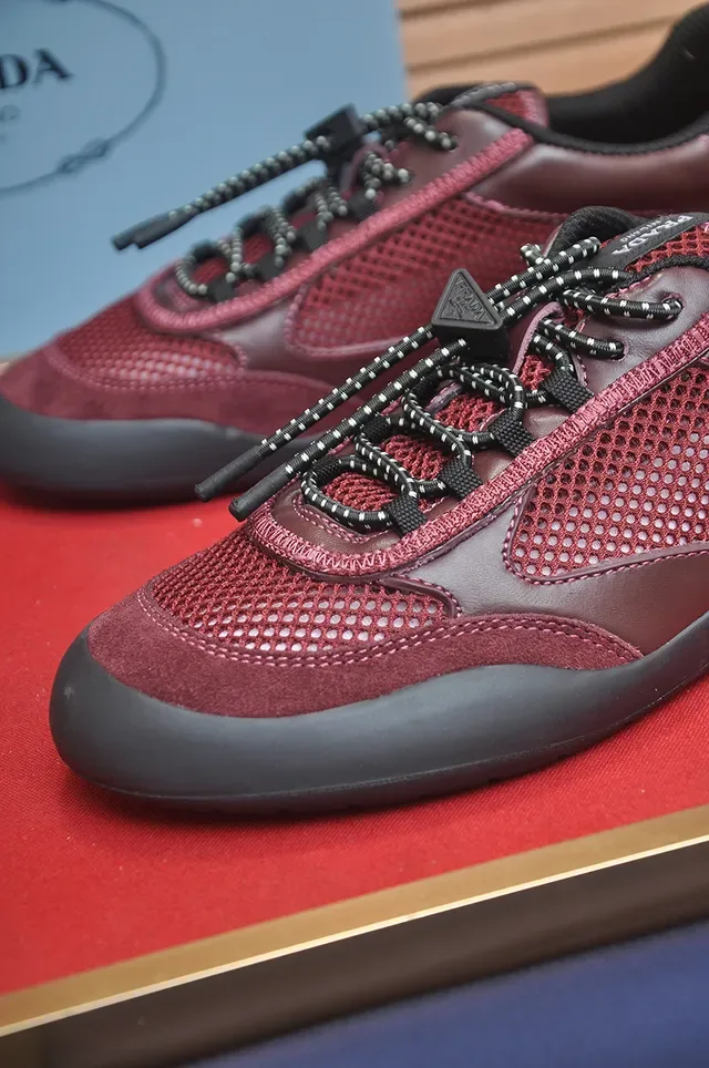 Burgundy and Black Mesh-Synthetic Low-Top Sneaker 2