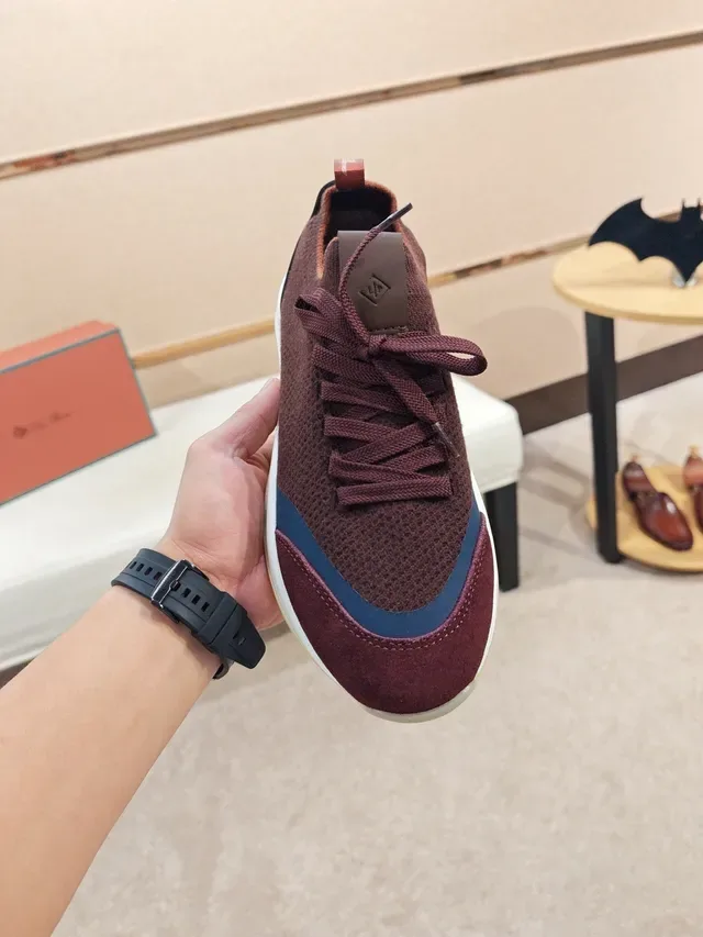 Burgundy Blue Knit Upper Suede Toe Cap Sneakers 5