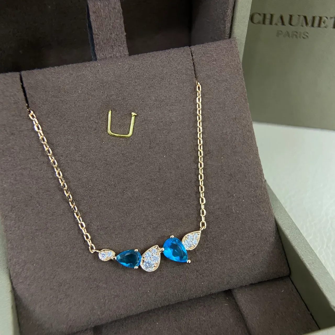 Chaumet Double-Row Teardrop Blue Gemstone and Pavé Necklace 4