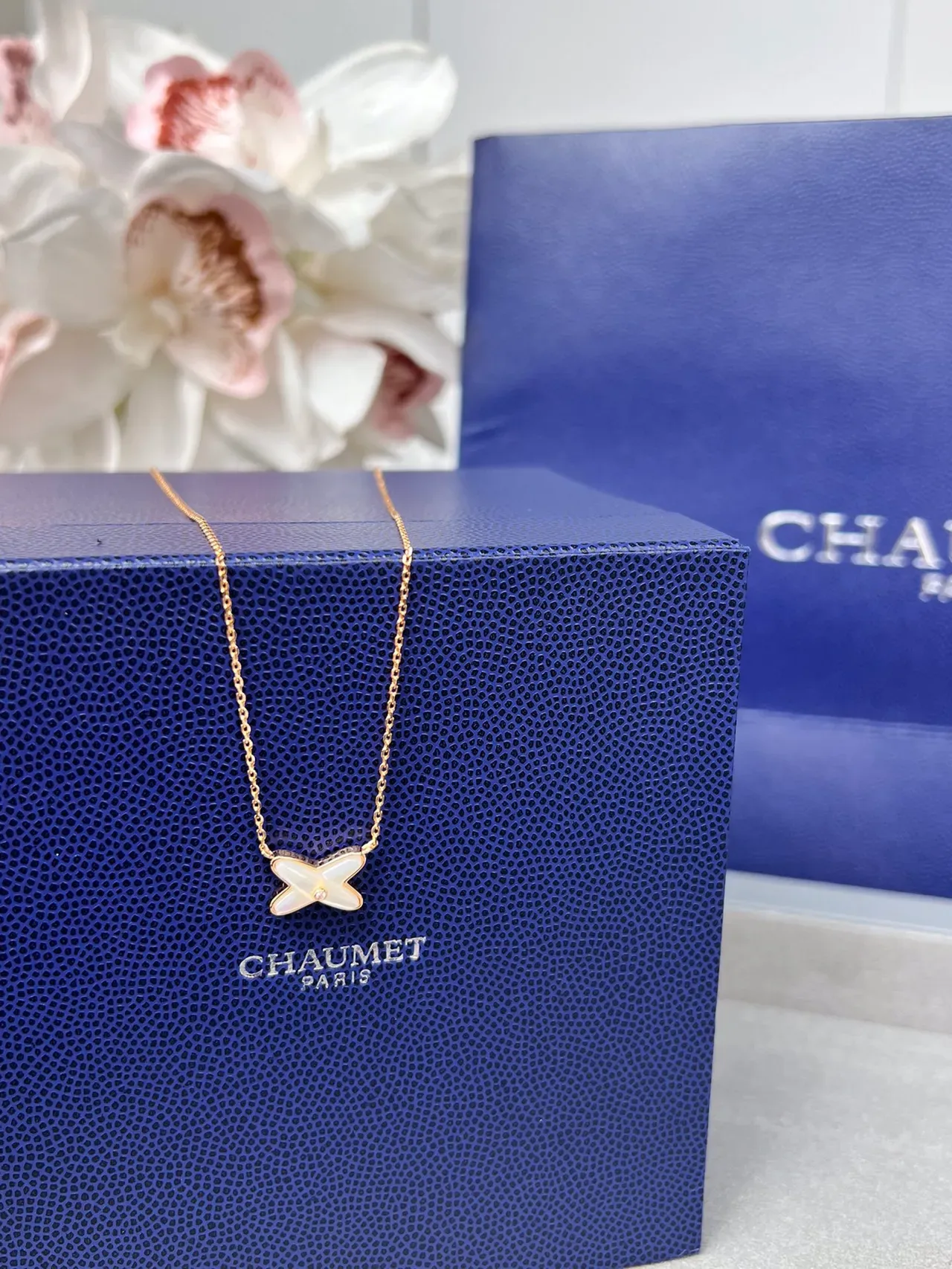 Chaumet Collier pendentif en perle mère et diamant en forme d'étoile 7