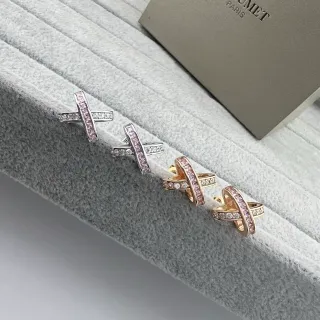 Comet Paris X-Shaped Pavé Pink and Clear Crystal Stud Earrings