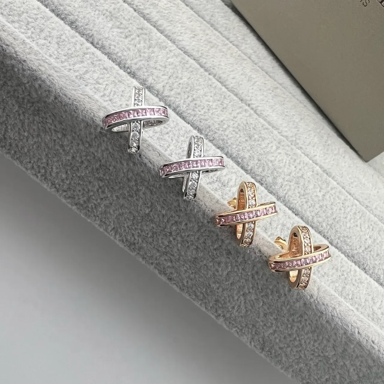Comet Paris X-Shaped Pavé Pink and Clear Crystal Stud Earrings 6