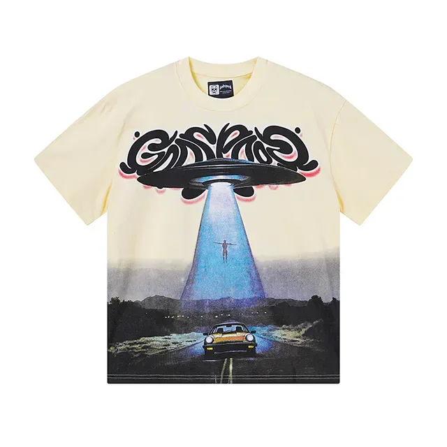 Cream Graphic-Print Oversized Double-Sided UFO Motif T-Shirt 2