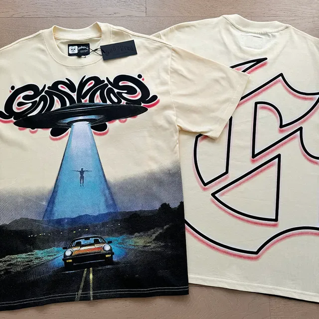 Cream Graphic-Print Oversized Double-Sided UFO Motif T-Shirt 4
