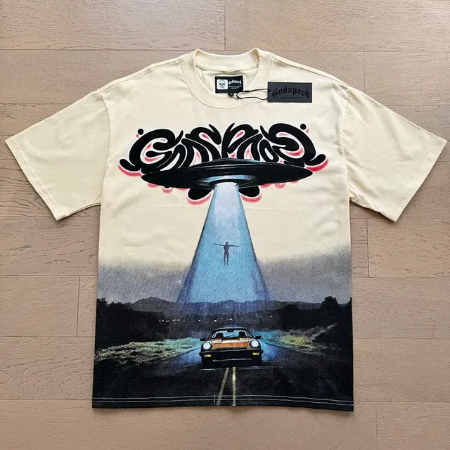 Cream Graphic-Print Oversized Double-Sided UFO Motif T-Shirt 5