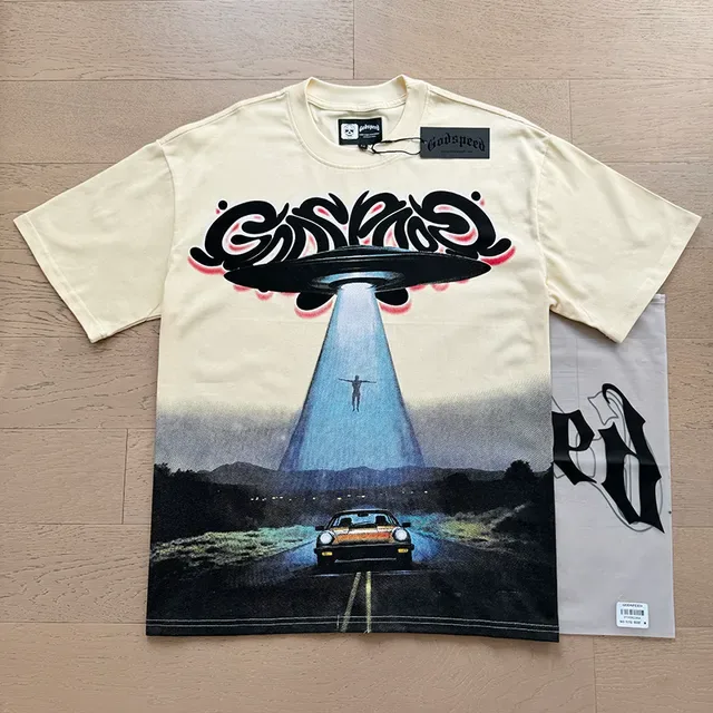 Cream Graphic-Print Oversized Double-Sided UFO Motif T-Shirt 6