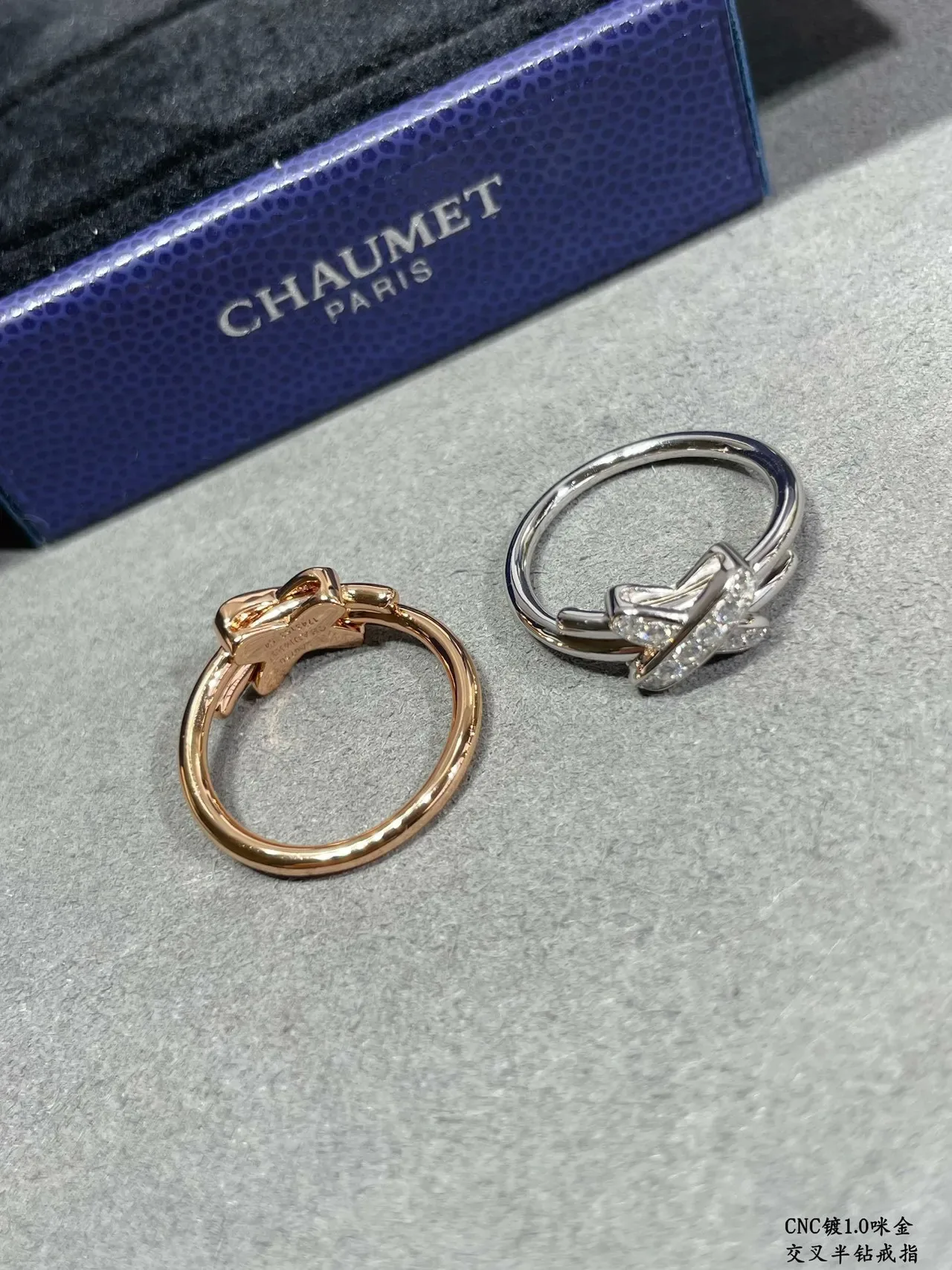 Crossed-Band Pavé-Set Dual-Tone Ring 4