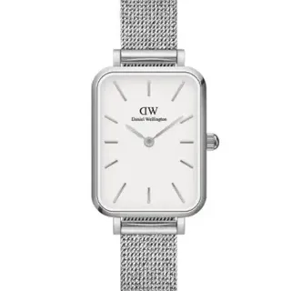 Daniel Wellington Petite Rectangular White Dial Silver Mesh Quartz Watch