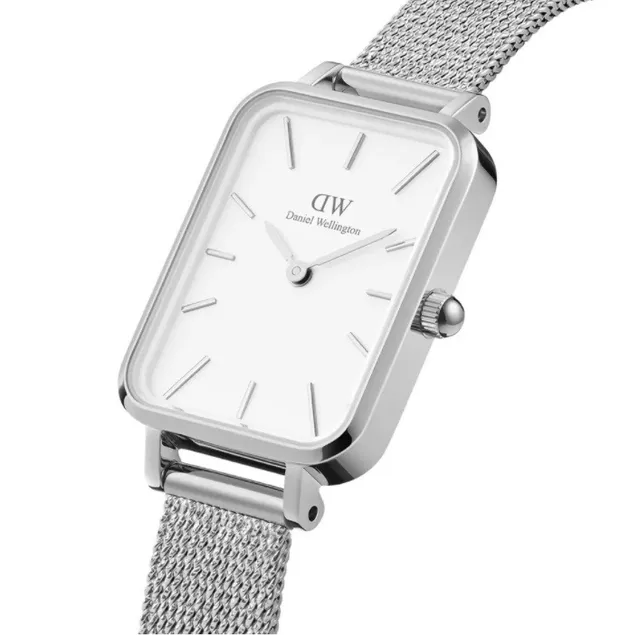 Daniel Wellington Petite Rectangular White Dial Silver Mesh Quartz Watch 5