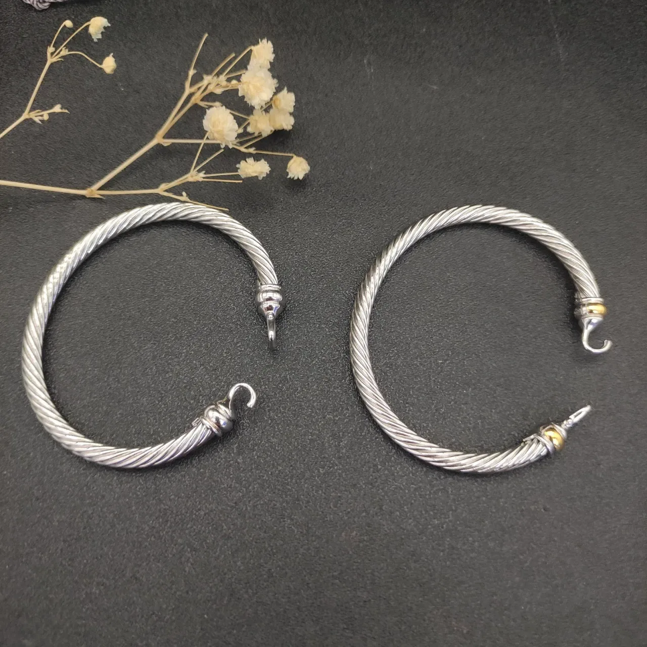 David Yurman Albion Twisted Cable Two-Tone Silver and Gold Bracelets 3
