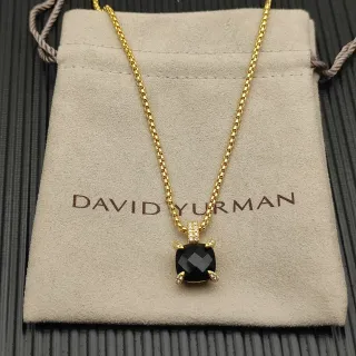 David Yurman قلادة سلسلة بوكس ذهب أسود حجر مقطع