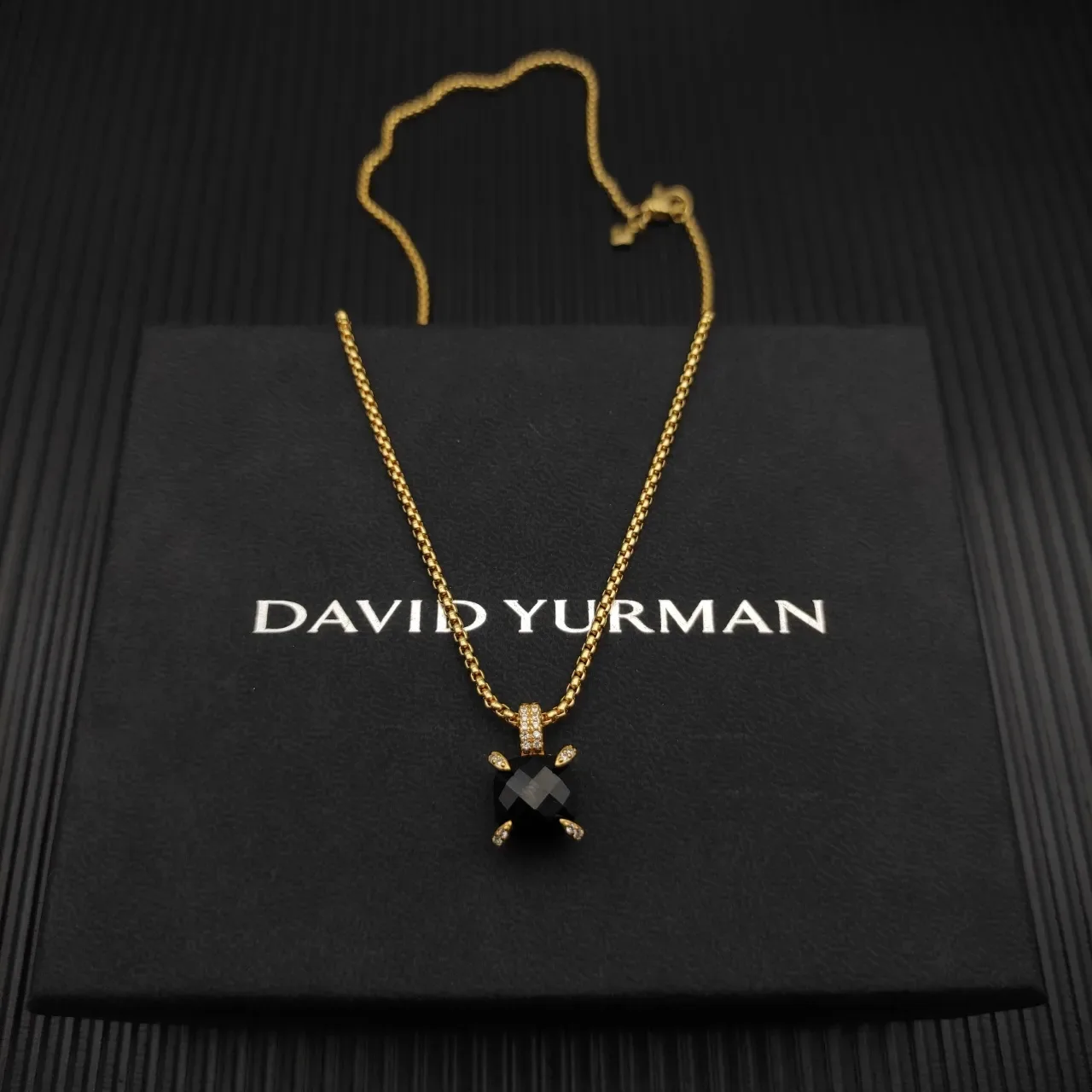 David Yurman Black Gold Box Chain Faceted Stone Necklace 5