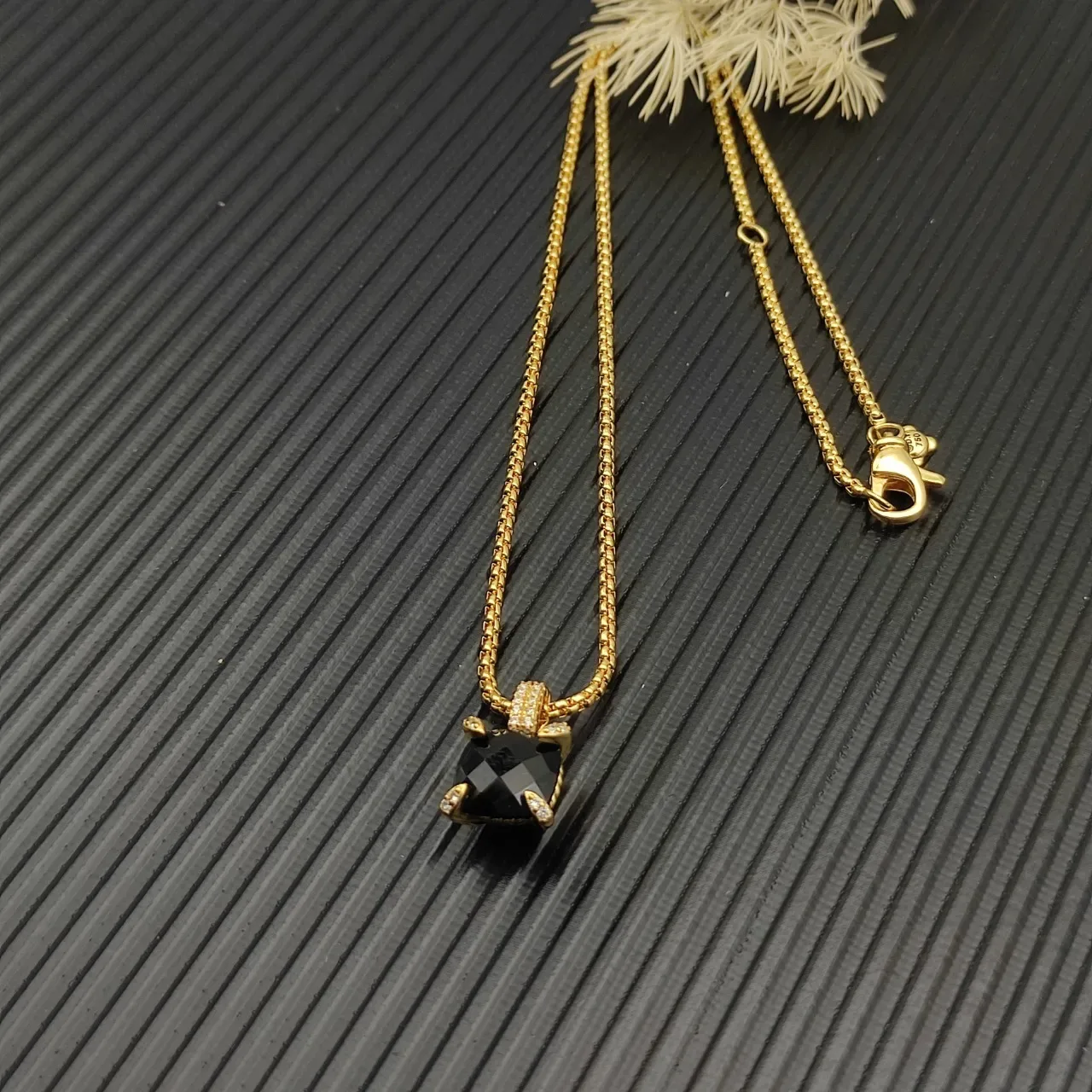 David Yurman Black Gold Box Chain Faceted Stone Necklace 6
