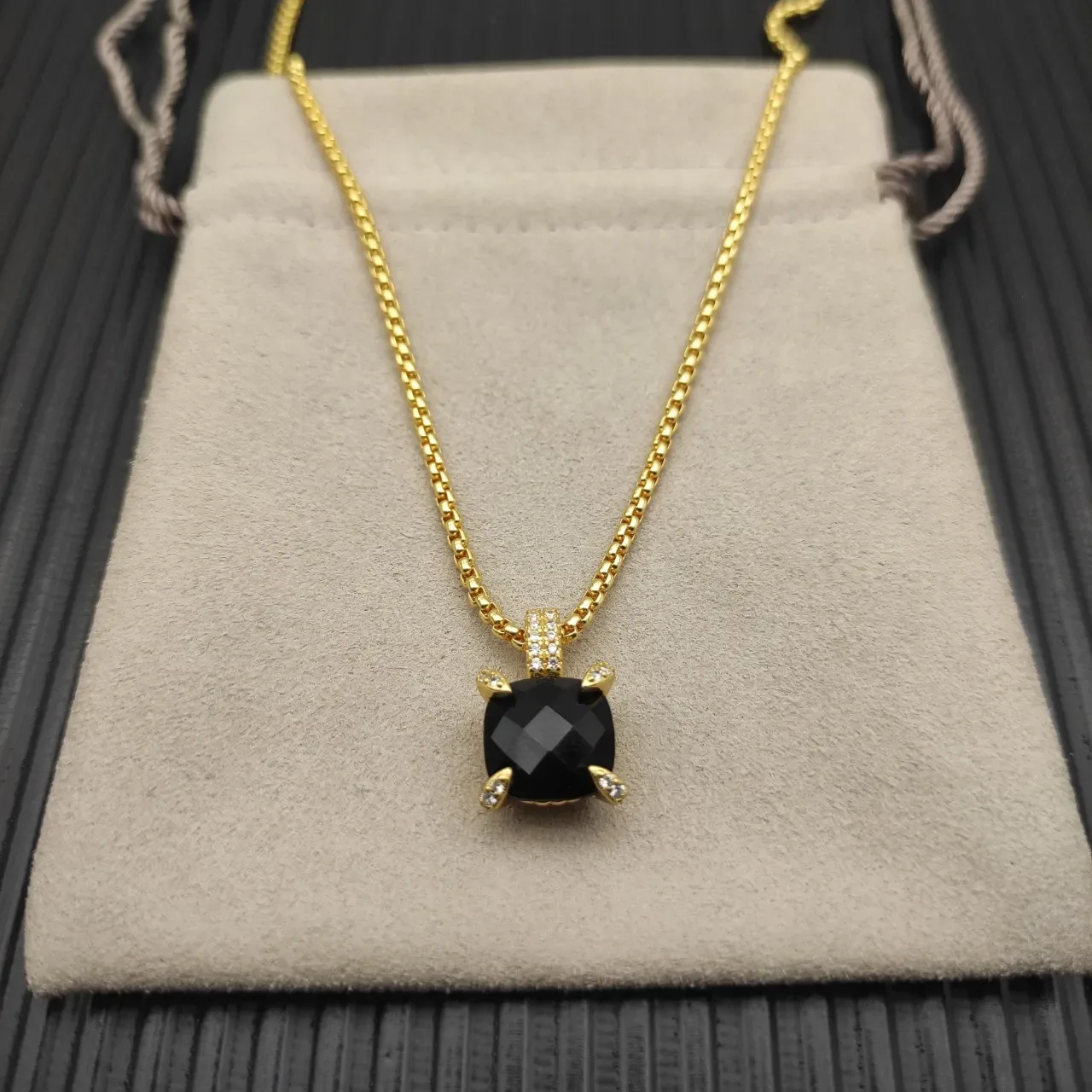David Yurman Black Gold Box Chain Faceted Stone Necklace 9
