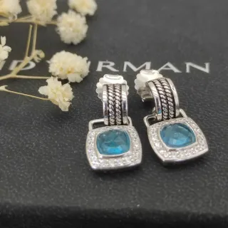 David Yurman Cable Classics Cushion-Cut Blue Gemstone Pavé Halo Earrings