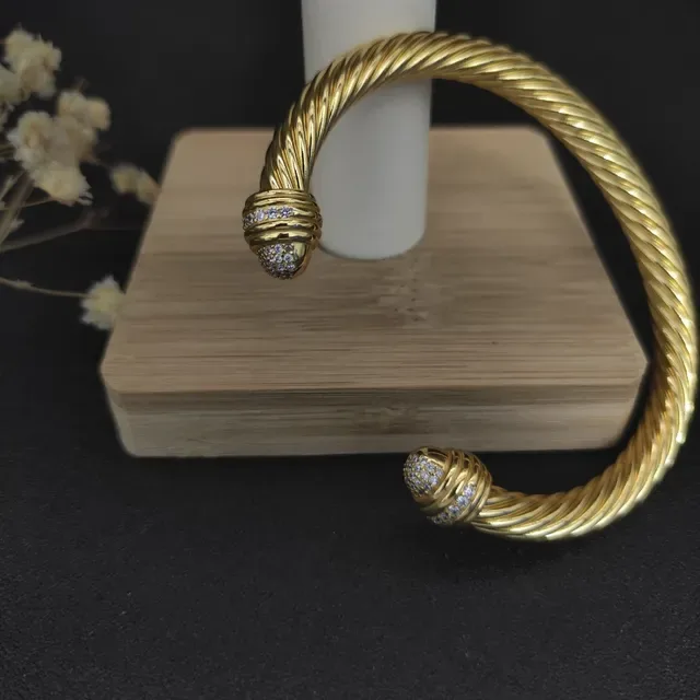 David Yurman Cable Classics Gold Silver Twisted Diamond-Set Terminals Bracelet 3