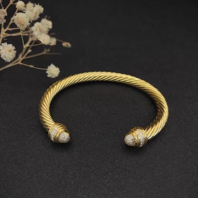 David Yurman Cable Classics Gold Silver Twisted Diamond-Set Terminals Bracelet 5